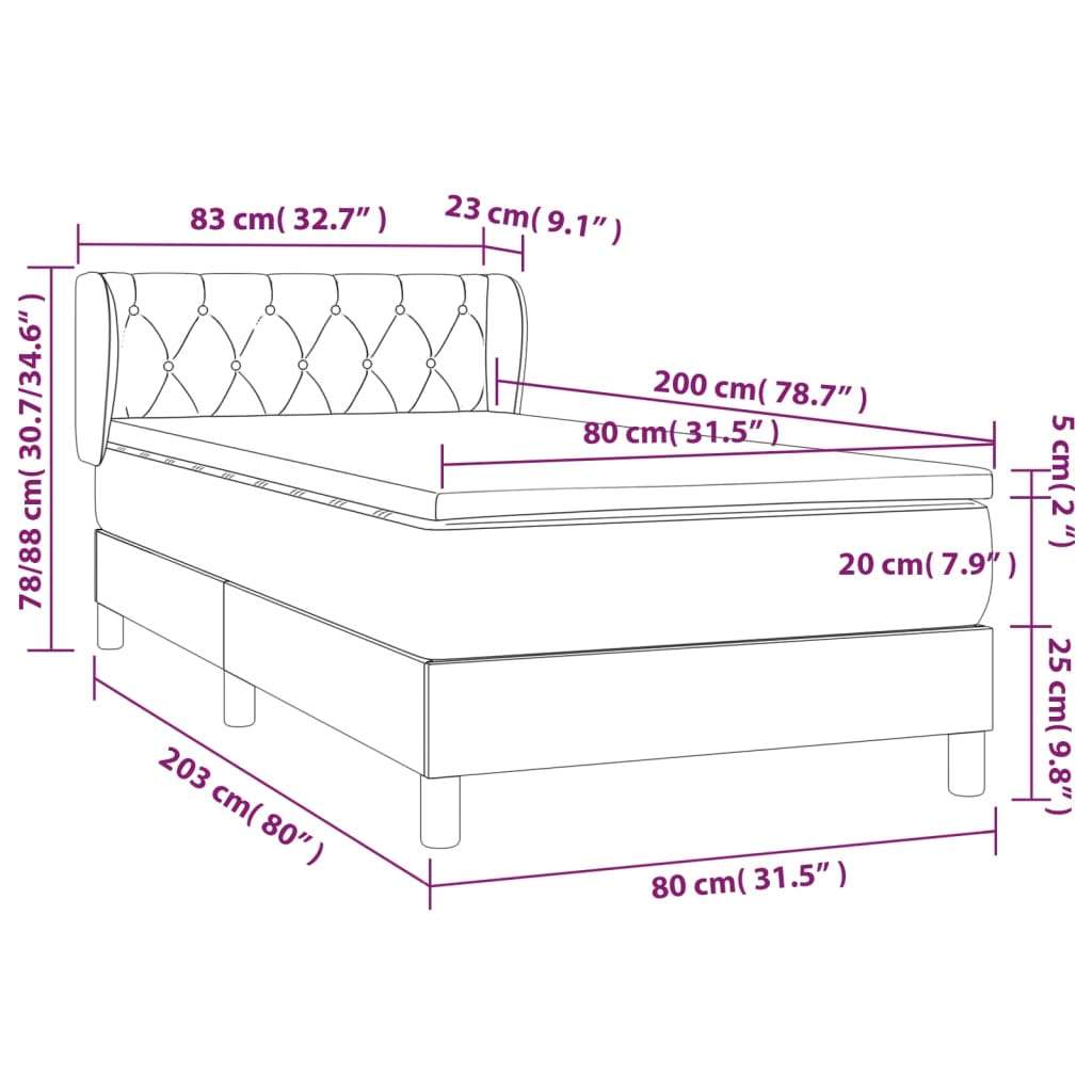 vidaXL Box spring postelja z vzmetnico črna 80x200 cm žamet