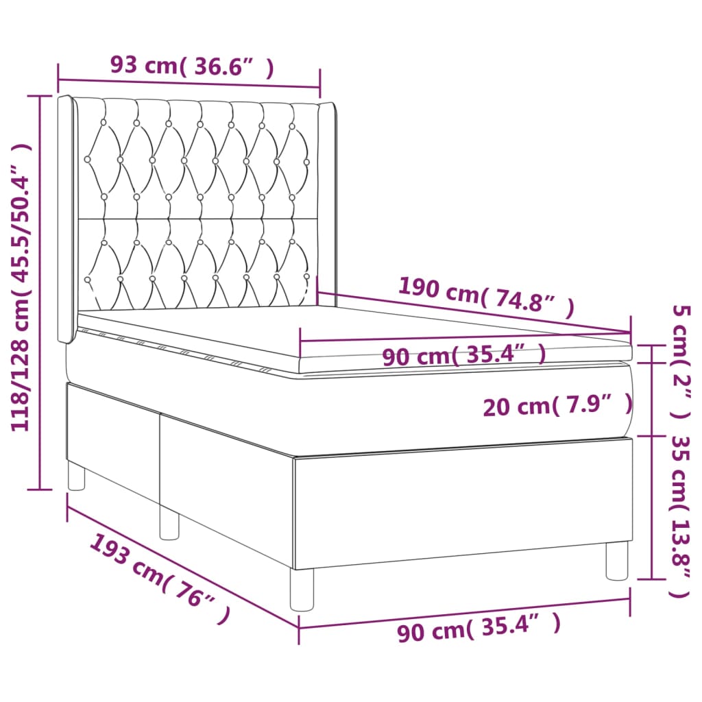 vidaXL Box spring postelja z vzmetnico črn 90x190 cm žamet