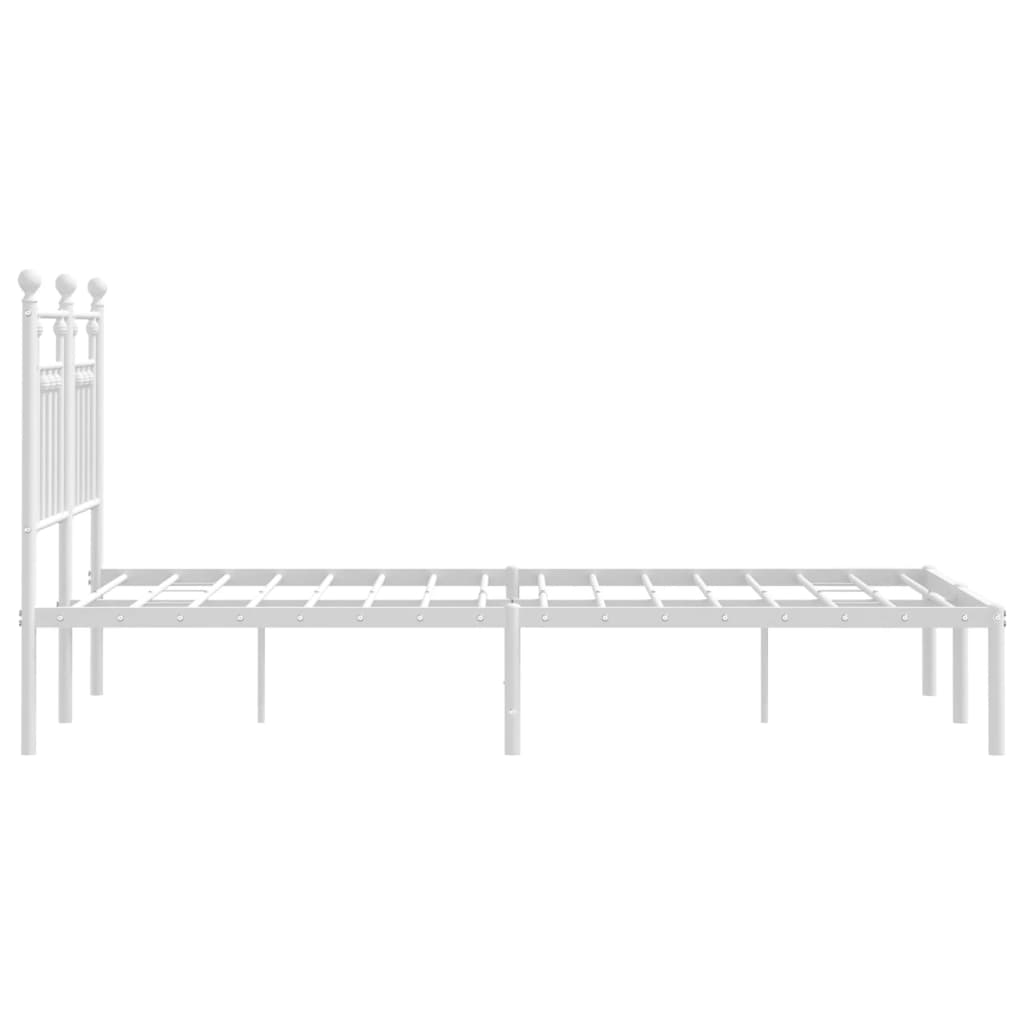 vidaXL Kovinski posteljni okvir z vzglavjem bel 135x190 cm