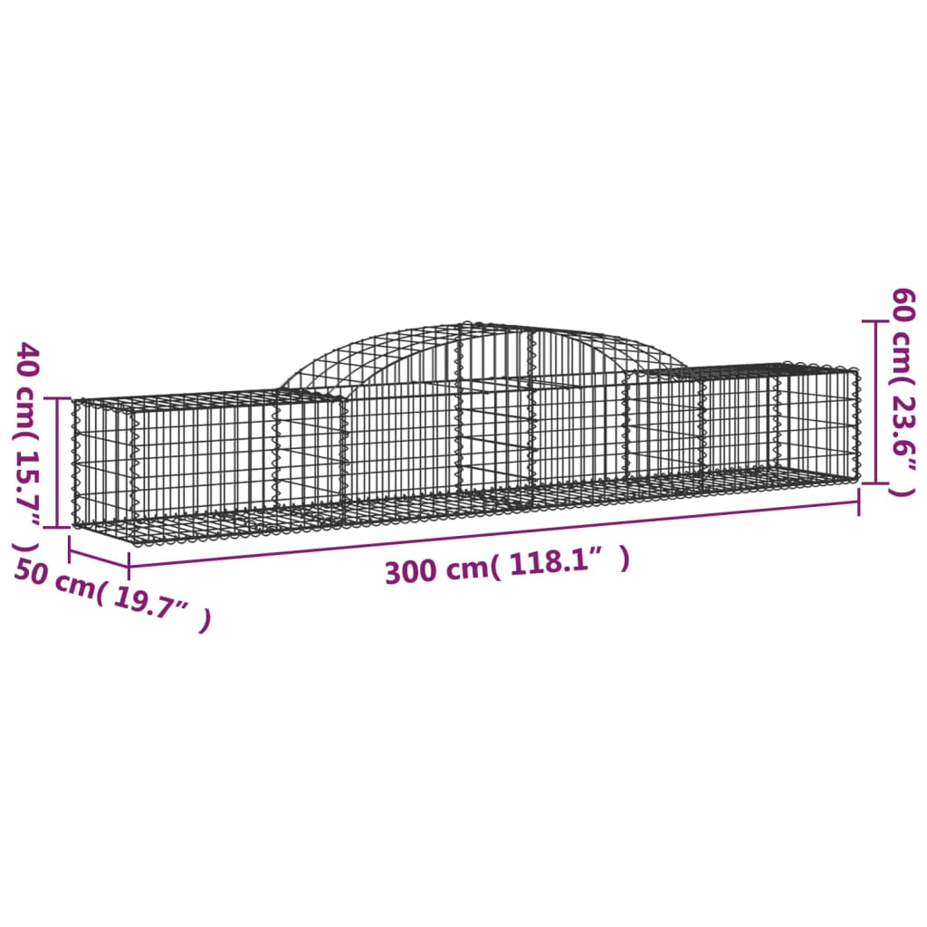 vidaXL Obokane gabion košare 6 kosa 300x50x40/60 cm pocinkano železo