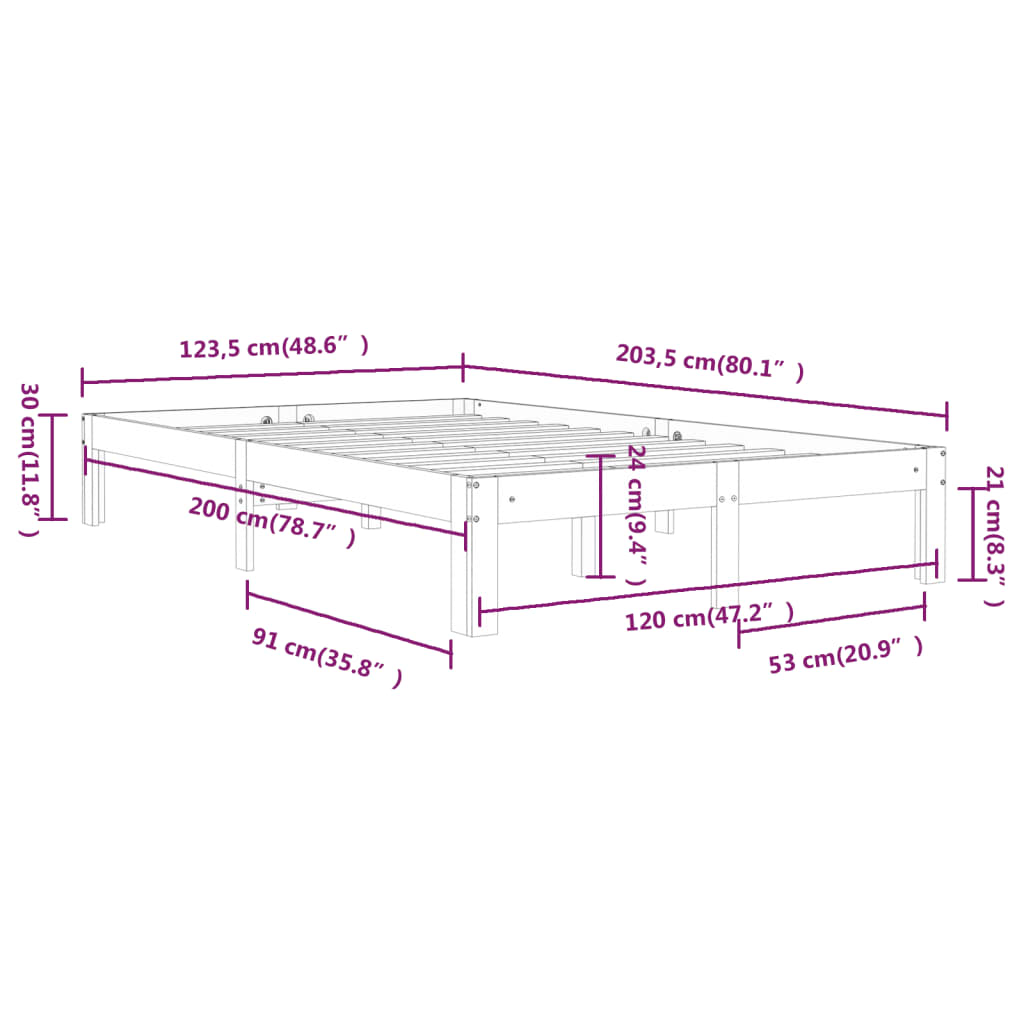 vidaXL Posteljni okvir iz trdne borovine 120x200 cm