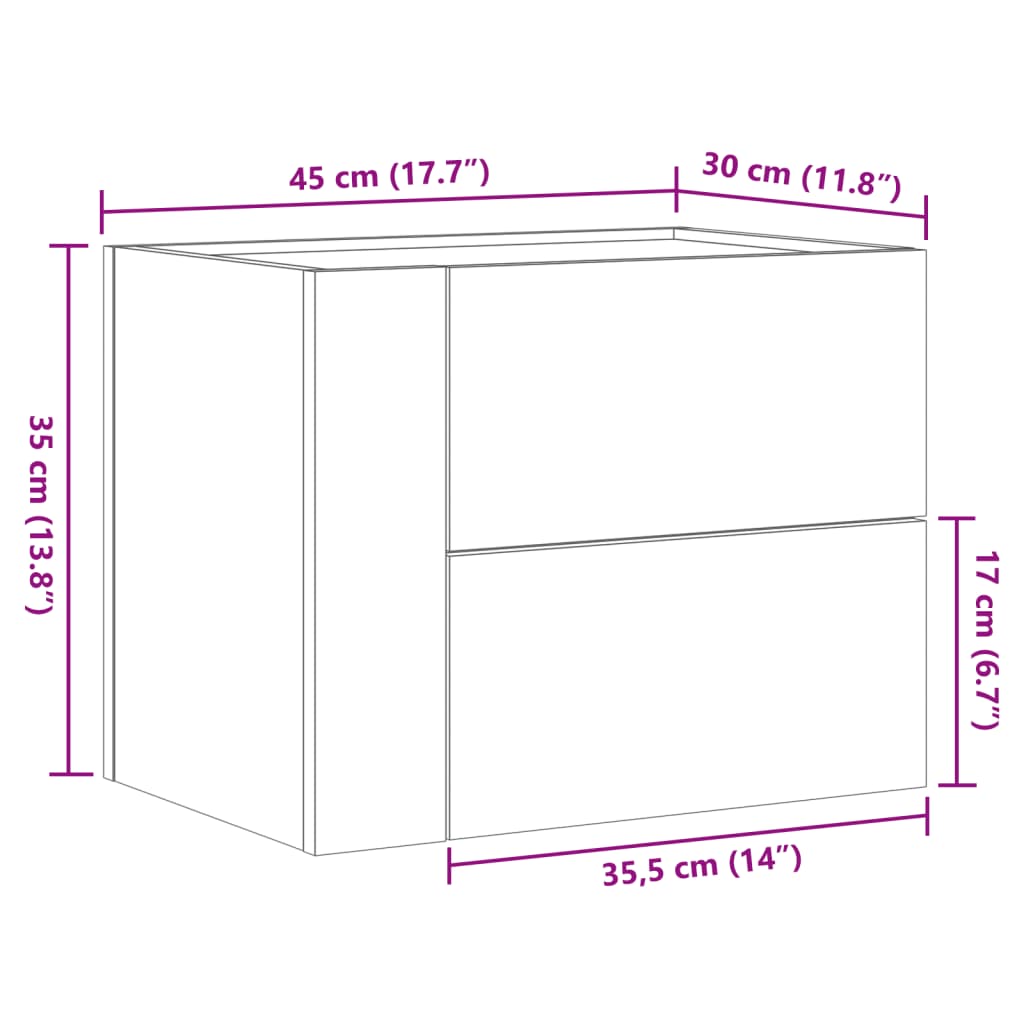 vidaXL Stenska nočna omarica 2 kosa bela 45x30x35 cm