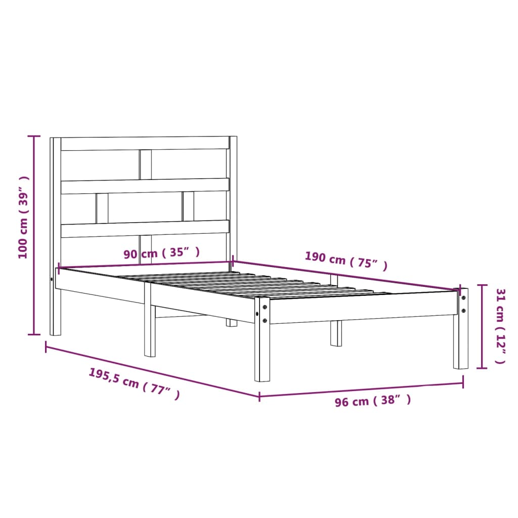 vidaXL Posteljni okvir bel 90x190 cm trden les