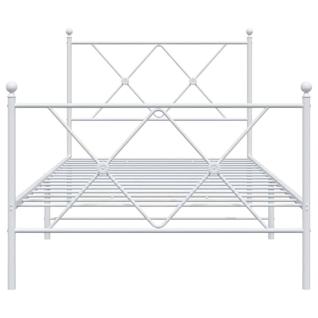 vidaXL Kovinski posteljni okvir z vzglavjem in vznožjem bel 90x200 cm