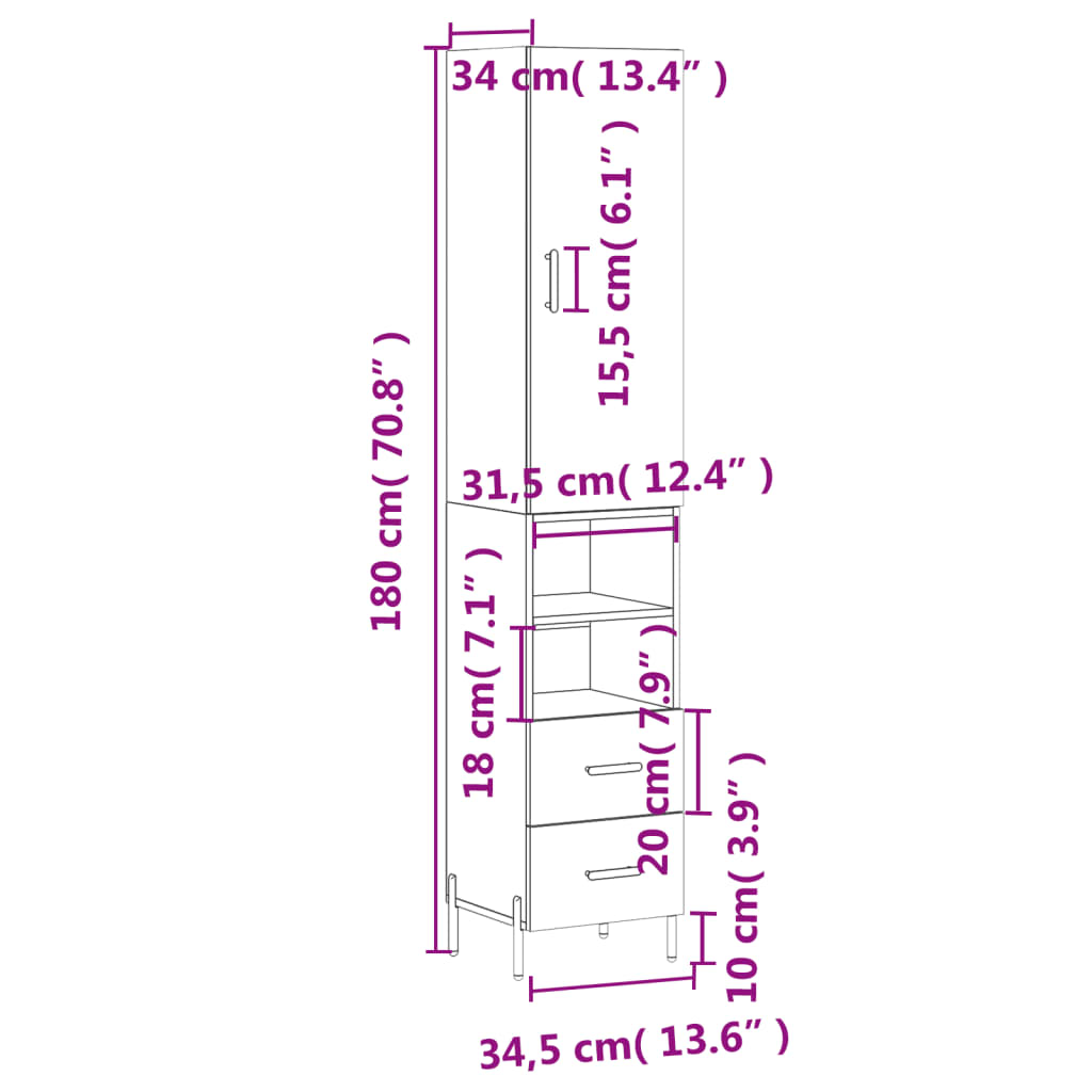 vidaXL Visoka omara sonoma hrast 34,5x34x180 cm inženirski les