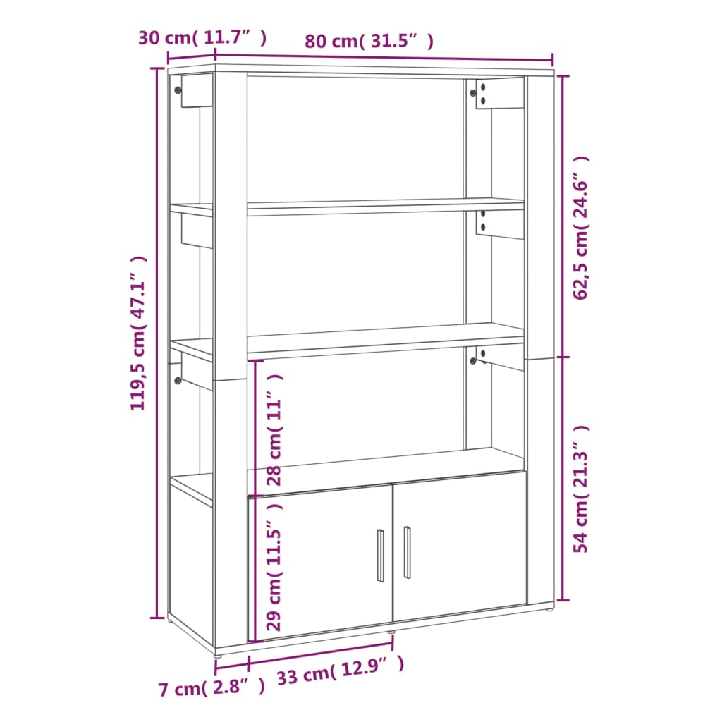 vidaXL Komoda črna 80x30x119,5 cm inženirski les