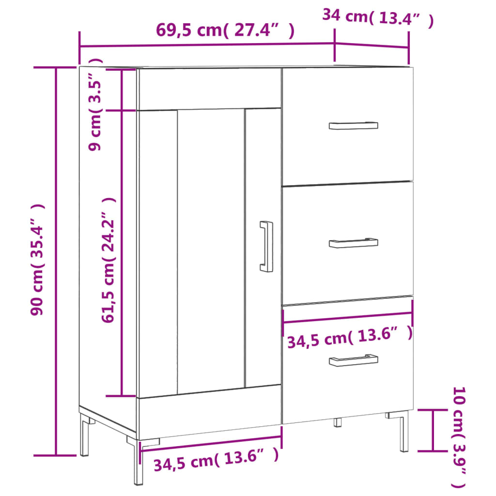 vidaXL Komoda bela 69,5x34x90 cm inženirski les