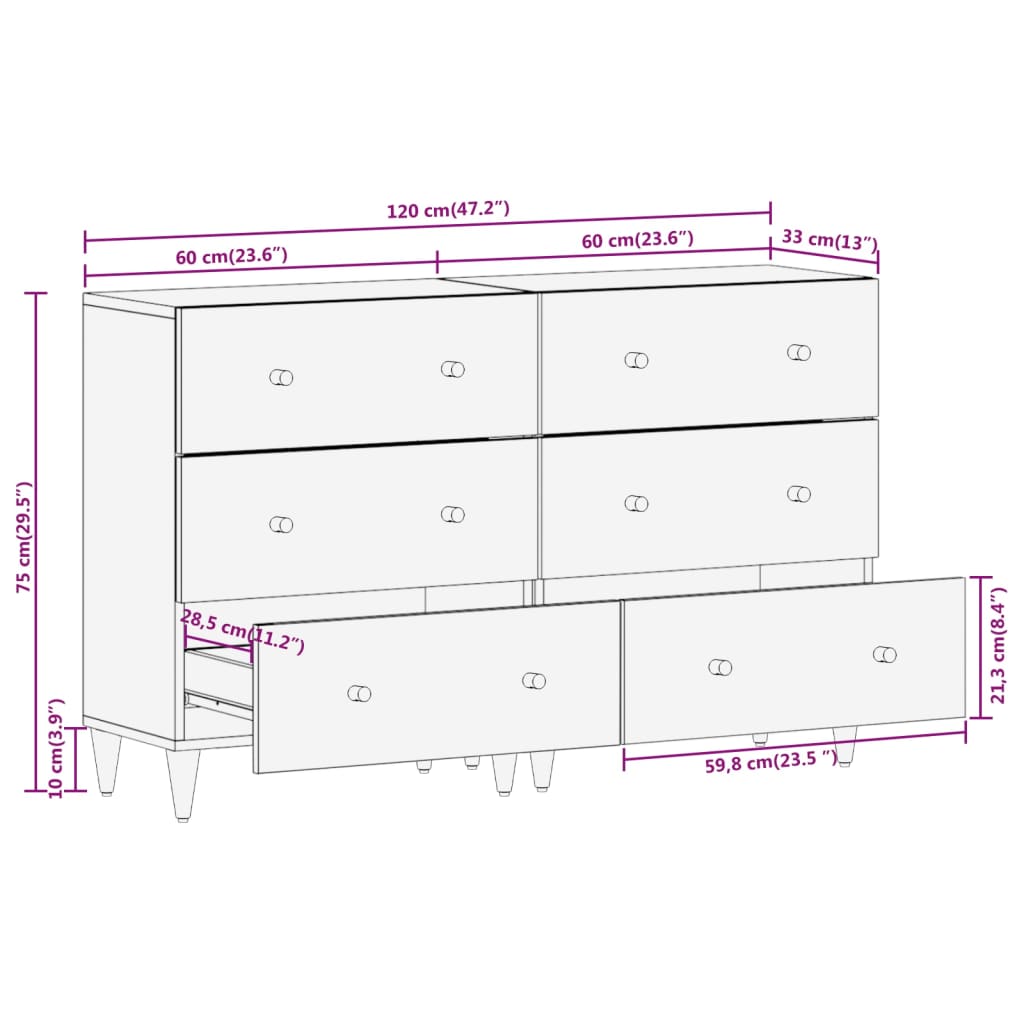 vidaXL Stranska omarica 2 kosa 60x33x75 cm trden mangov les