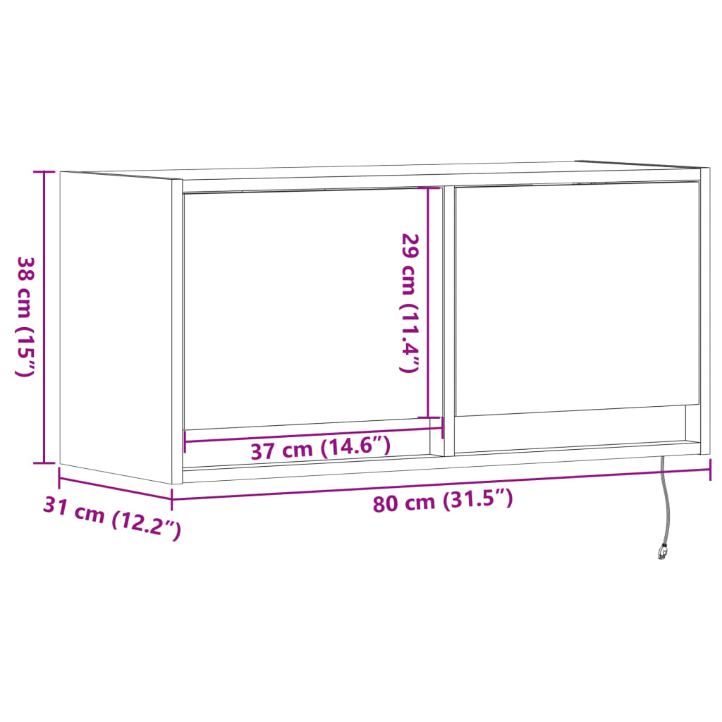 vidaXL Stenska TV omarica z LED lučkami rjavi hrast 80x31x38 cm