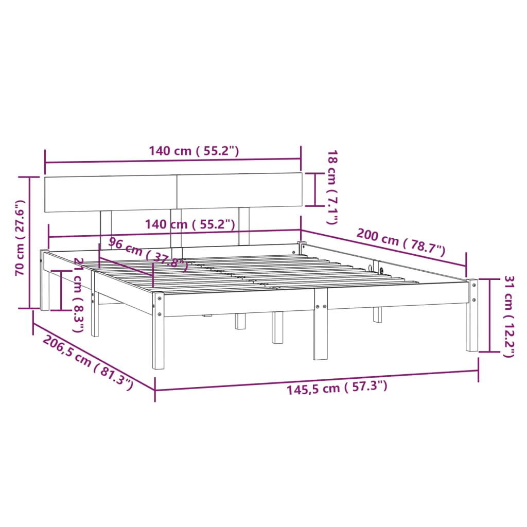 vidaXL Posteljni okvir siv iz trdne borovine 140x200 cm