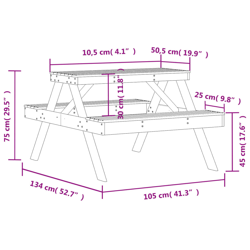 vidaXL Piknik miza bela 105x134x75 cm trdna borovina