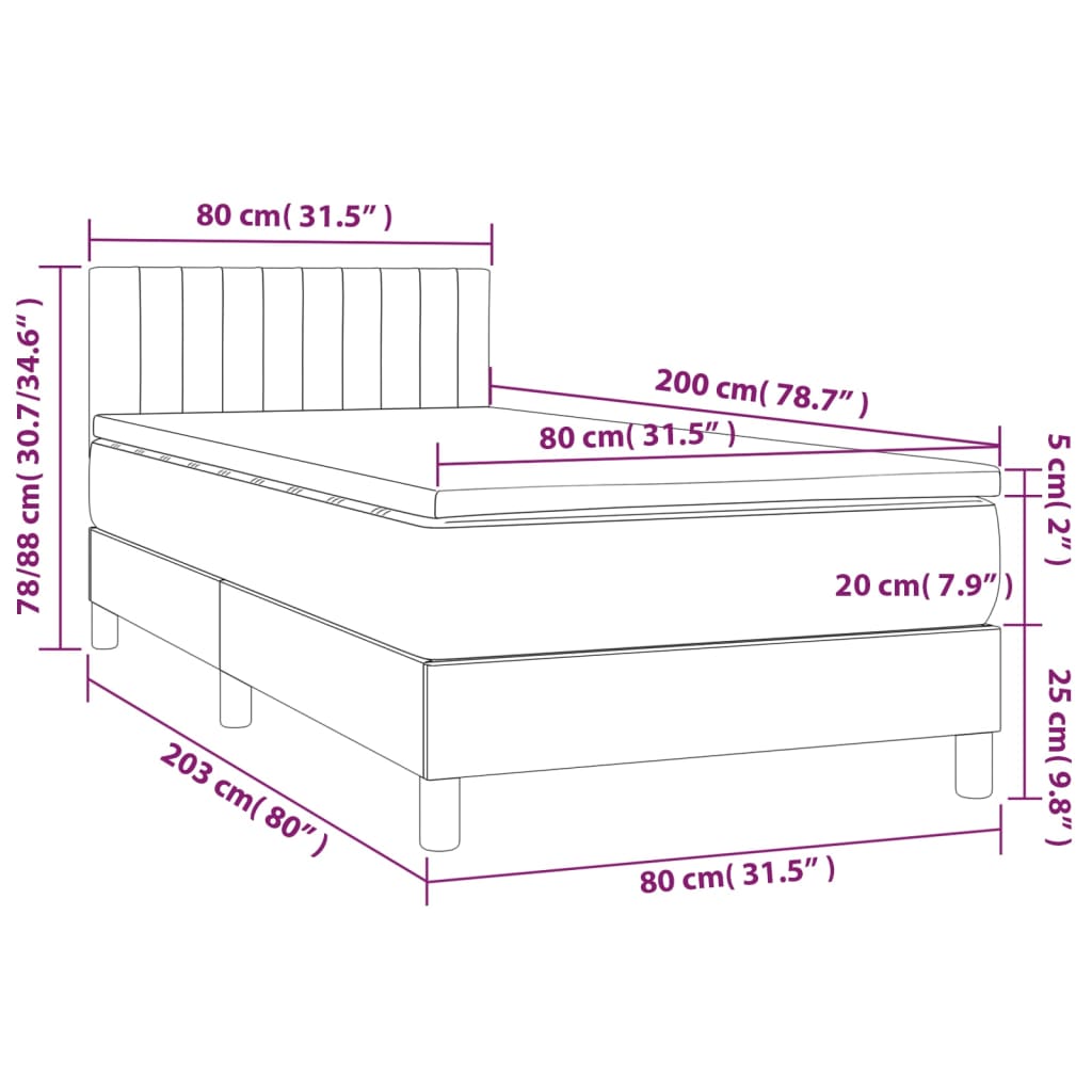 vidaXL Box spring postelja z vzmetnico svetlo siva 80x200 cm blago