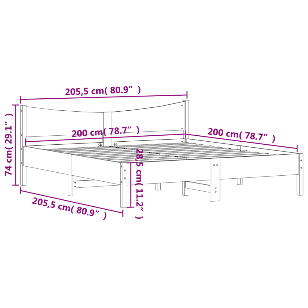 vidaXL Posteljni okvir brez vzmetnice bel 200x200 cm trdna borovina