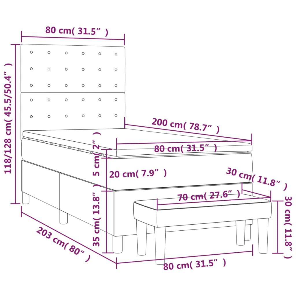 vidaXL Box spring postelja z vzmetnico črna 80x200 cm umetno usnje