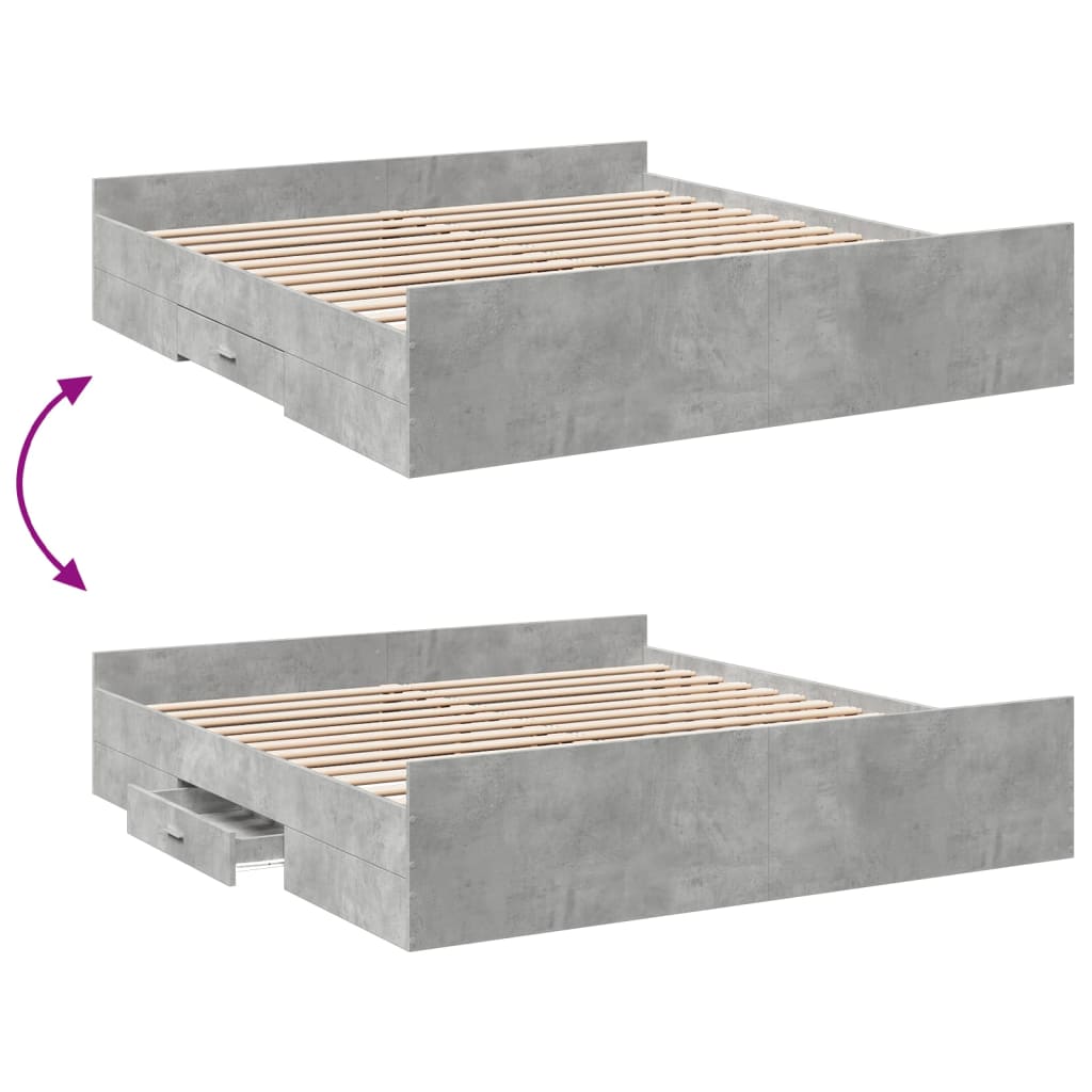 vidaXL Posteljni okvir s predali betonsko siv 200x200cm inženirski les