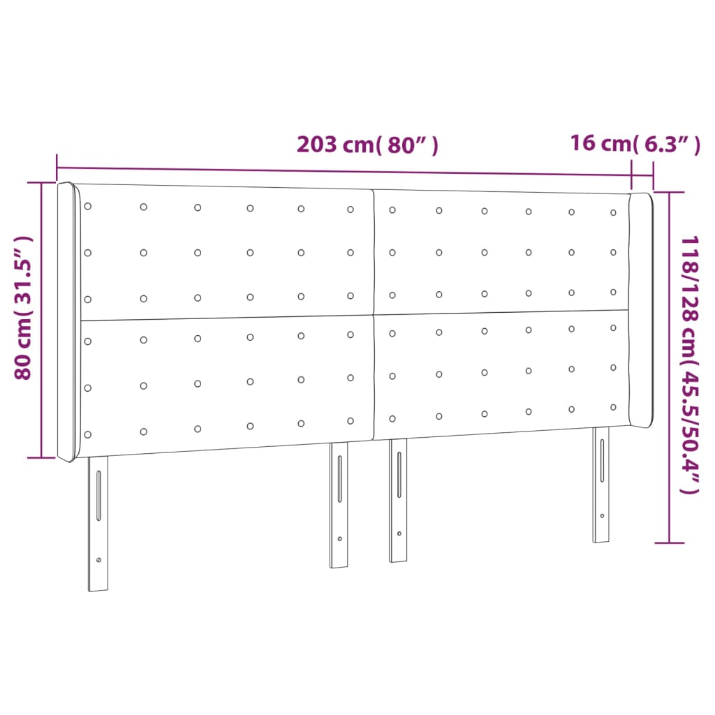 vidaXL Vzglavje z ušesi črno 203x16x118/128 cm umetno usnje