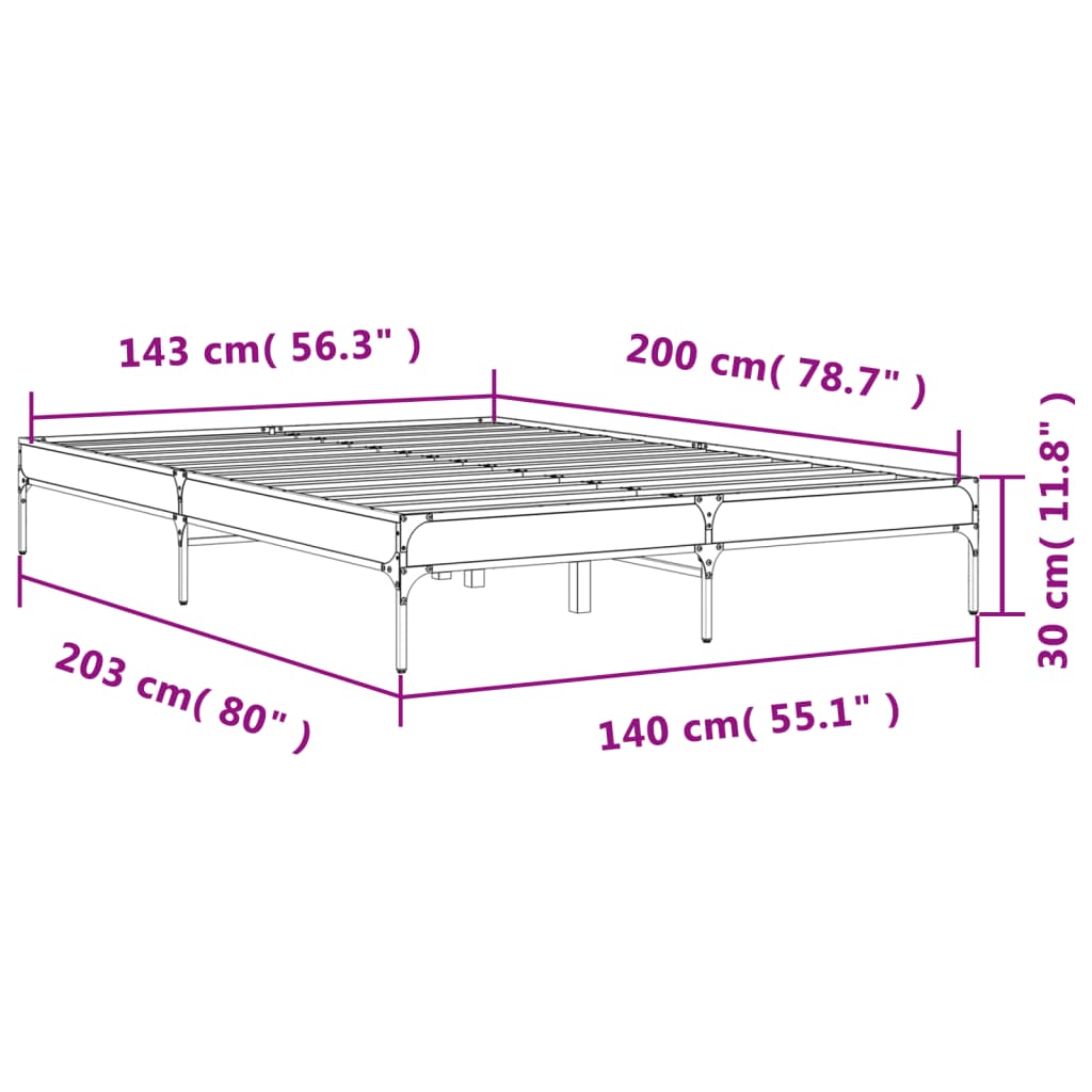 vidaXL Posteljni okvir rjav hrast 140x200 cm inženirski les in kovina