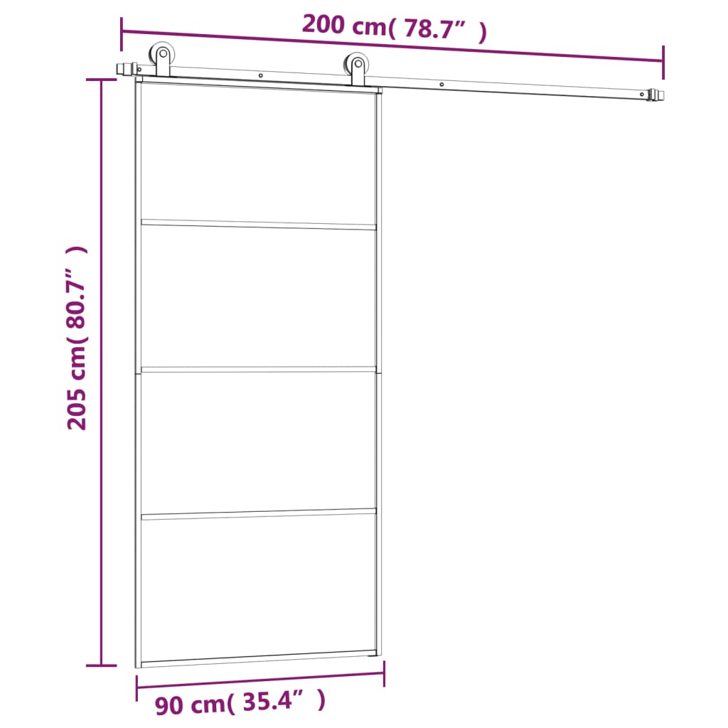 vidaXL Drsna vrata z opremo 90x205 cm ESG steklo in aluminij