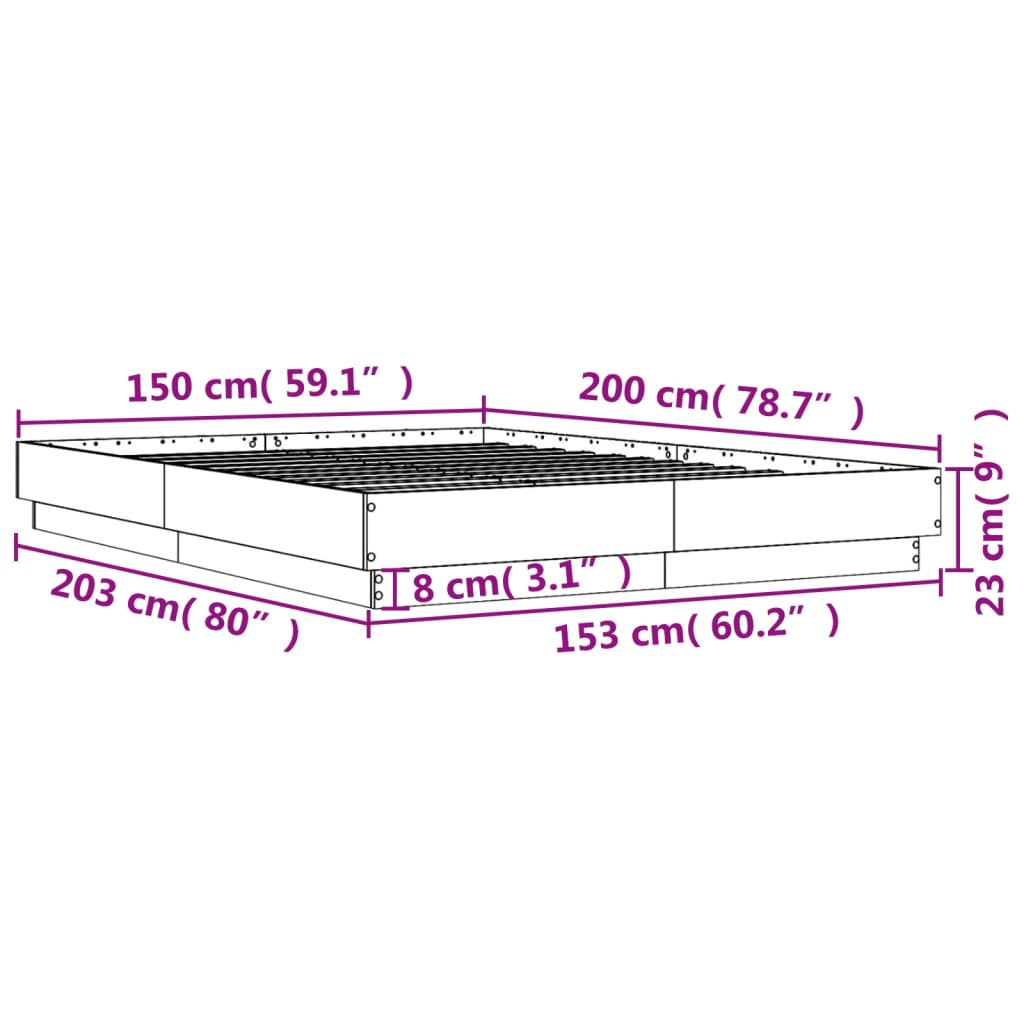 vidaXL Posteljni okvir betonsko siv 150x200 cm inženirski les