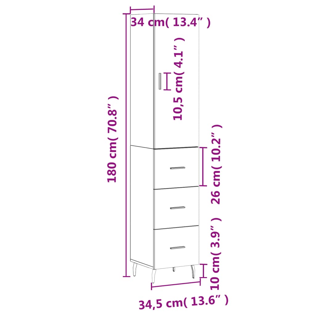 vidaXL Visoka omara rjavi hrast 34,5x34x180 cm inženirski les