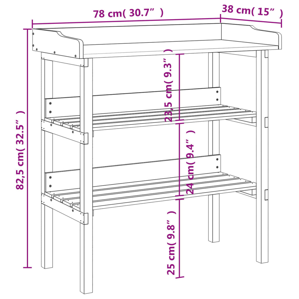 vidaXL Miza za rastline s policami rjava 78x38x82,5 cm trden les jelke