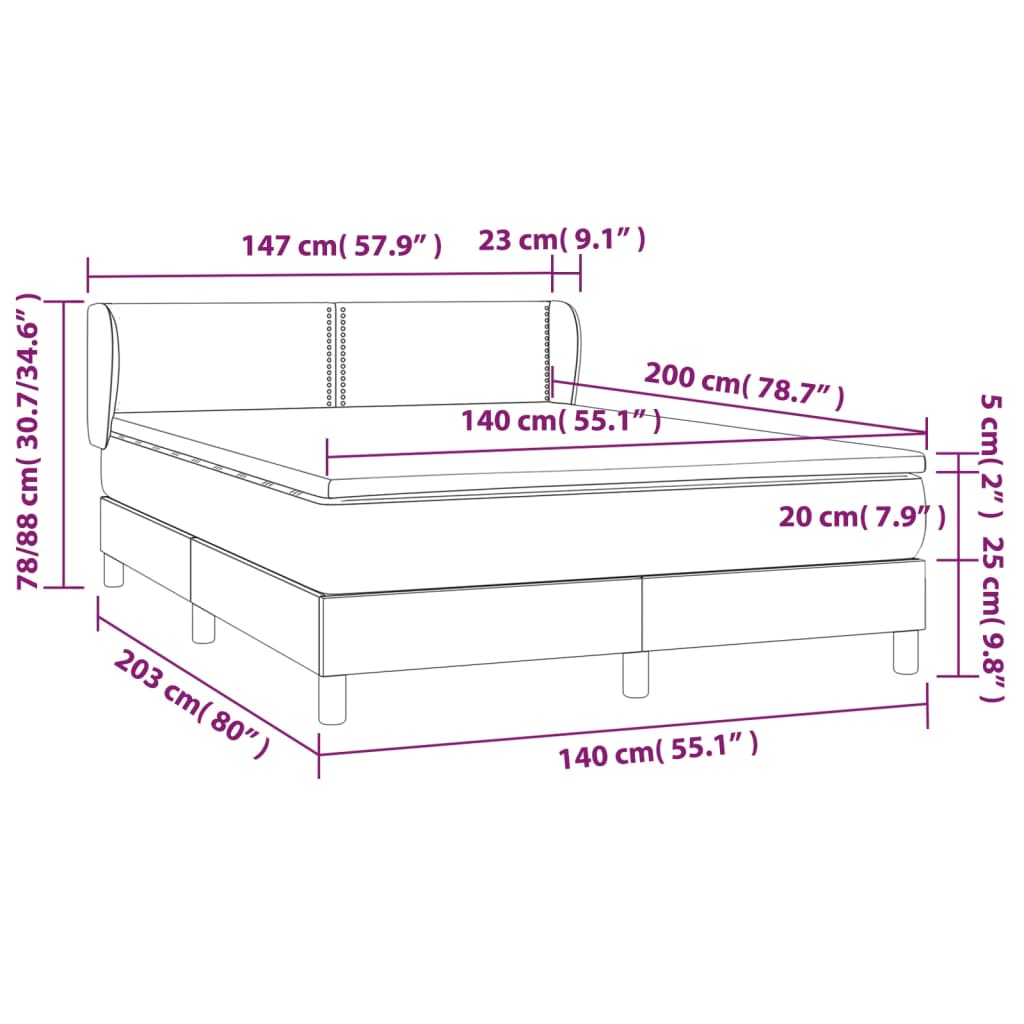 vidaXL Box spring postelja z vzmetnico modra 140x200 cm blago