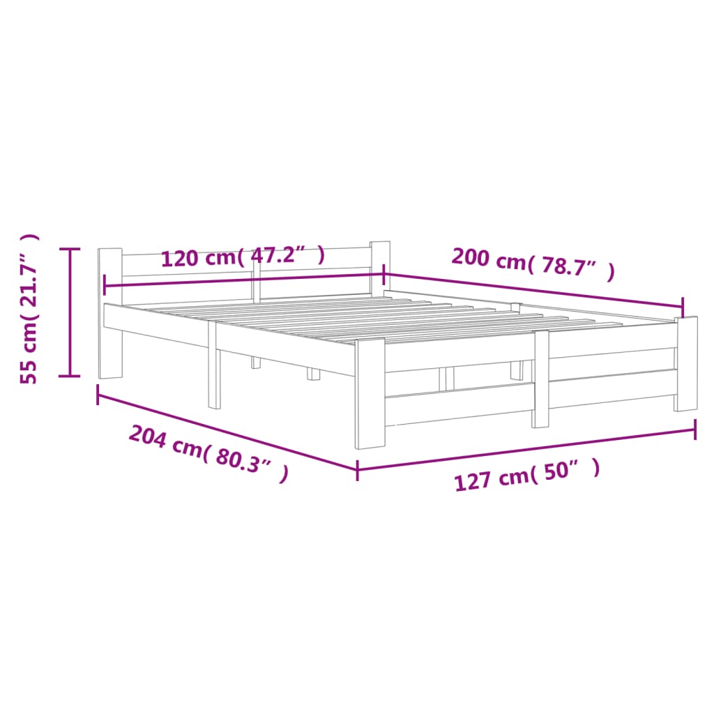 vidaXL Posteljni okvir temno siv iz trdne borovine 120x200 cm