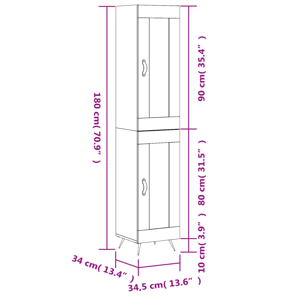 vidaXL Visoka omara siva sonoma 34,5x34x180 cm inženirski les