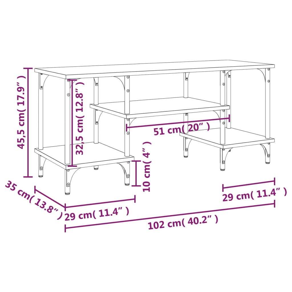 vidaXL TV omarica dimljeni hrast 102x35x45,5 cm inženirski les