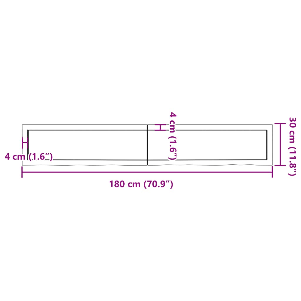 vidaXL Kopalniški pult 180x30x(2-6) cm neobdelan trden les