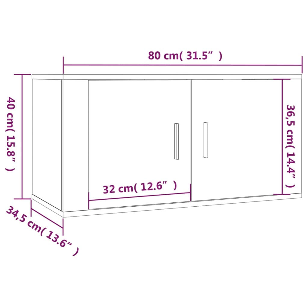 vidaXL Stenska TV omarica 2 kosa betonsko siva 80x34,5x40 cm