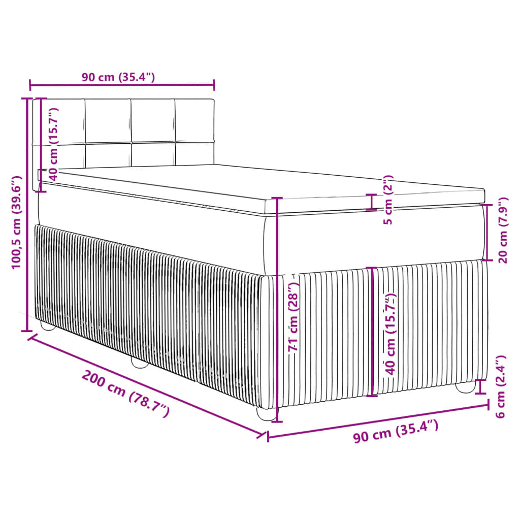 vidaXL Box spring postelja z vzmetnico svetlo siva 90x200 cm žamet