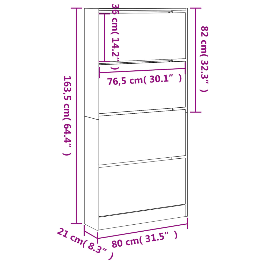 vidaXL Omarica za čevlje s 4 predali bela 80x21x163,5 cm