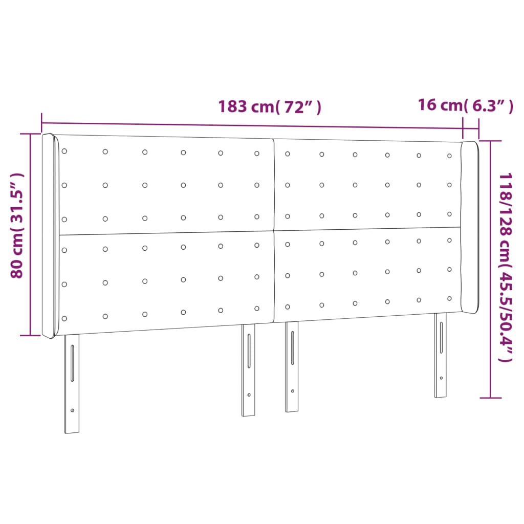 vidaXL Vzglavje z ušesi črno 183x16x118/128 cm umetno usnje