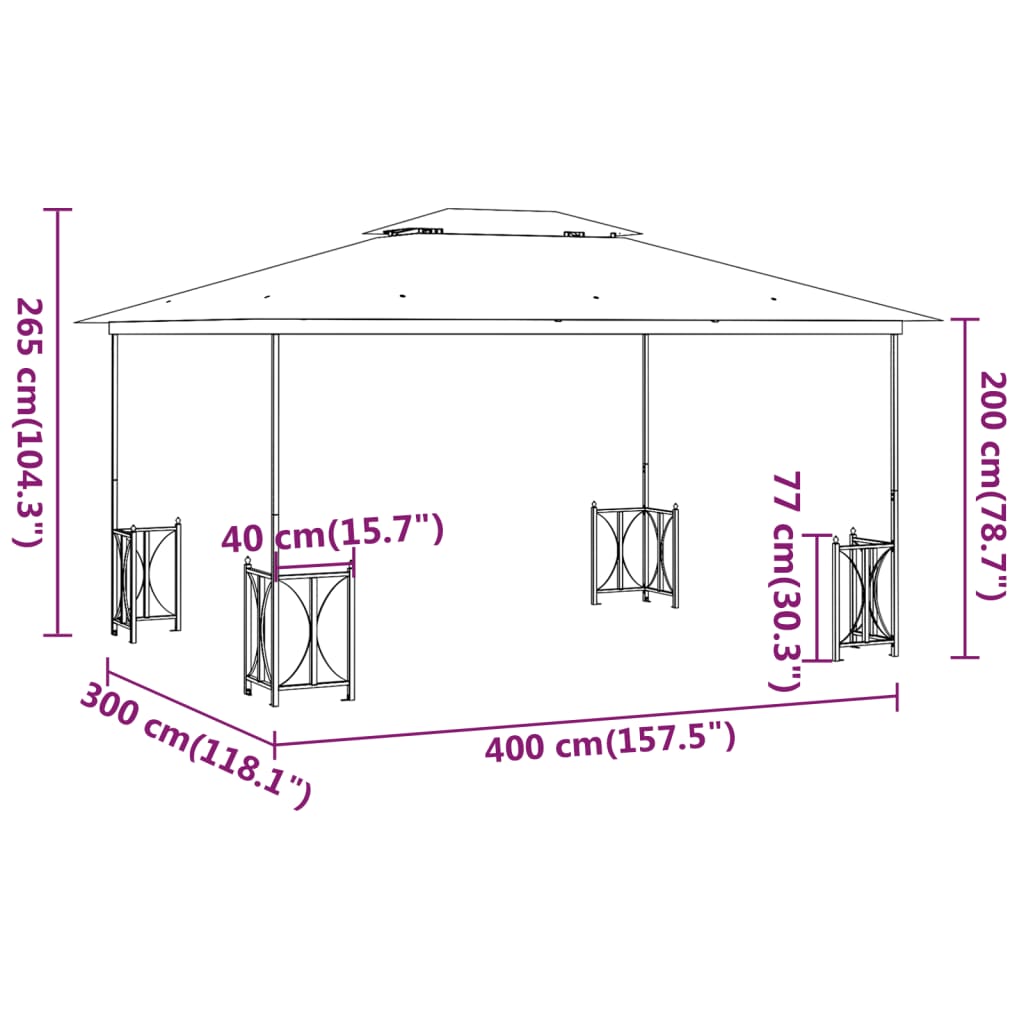vidaXL Paviljon s stranicami in dvojno streho 3x4 m antracit