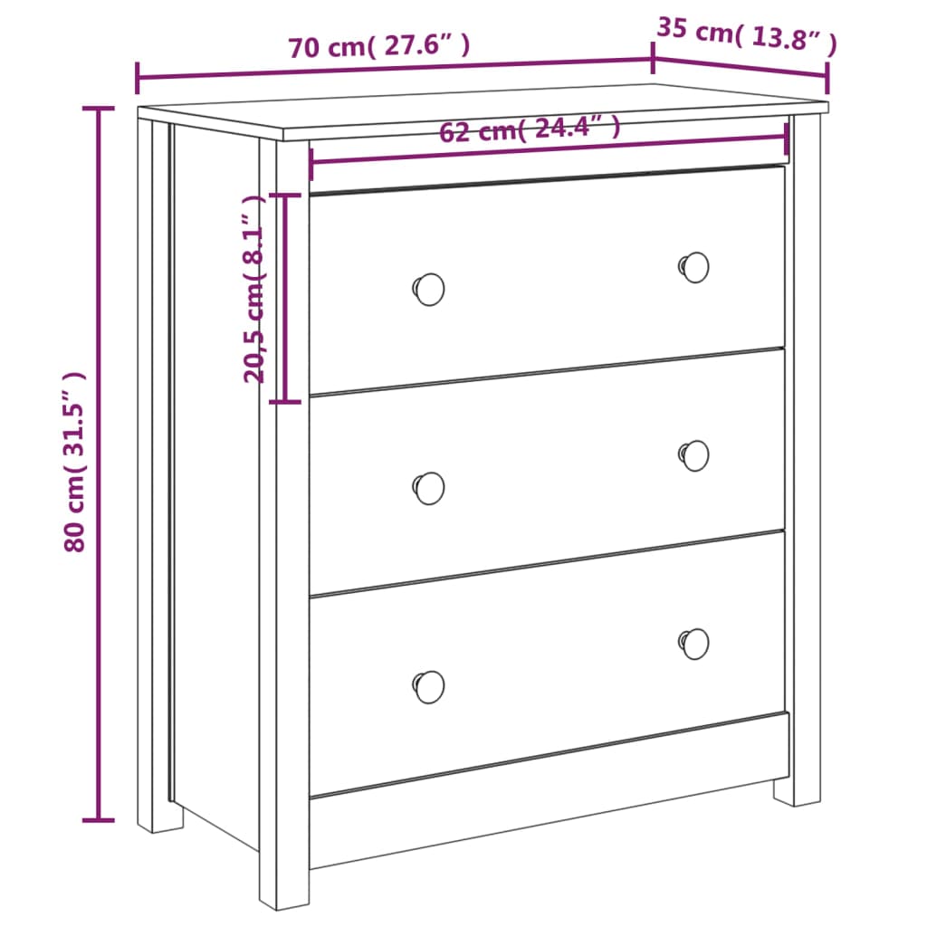 vidaXL Komoda bela 70x35x80 cm trdna borovina