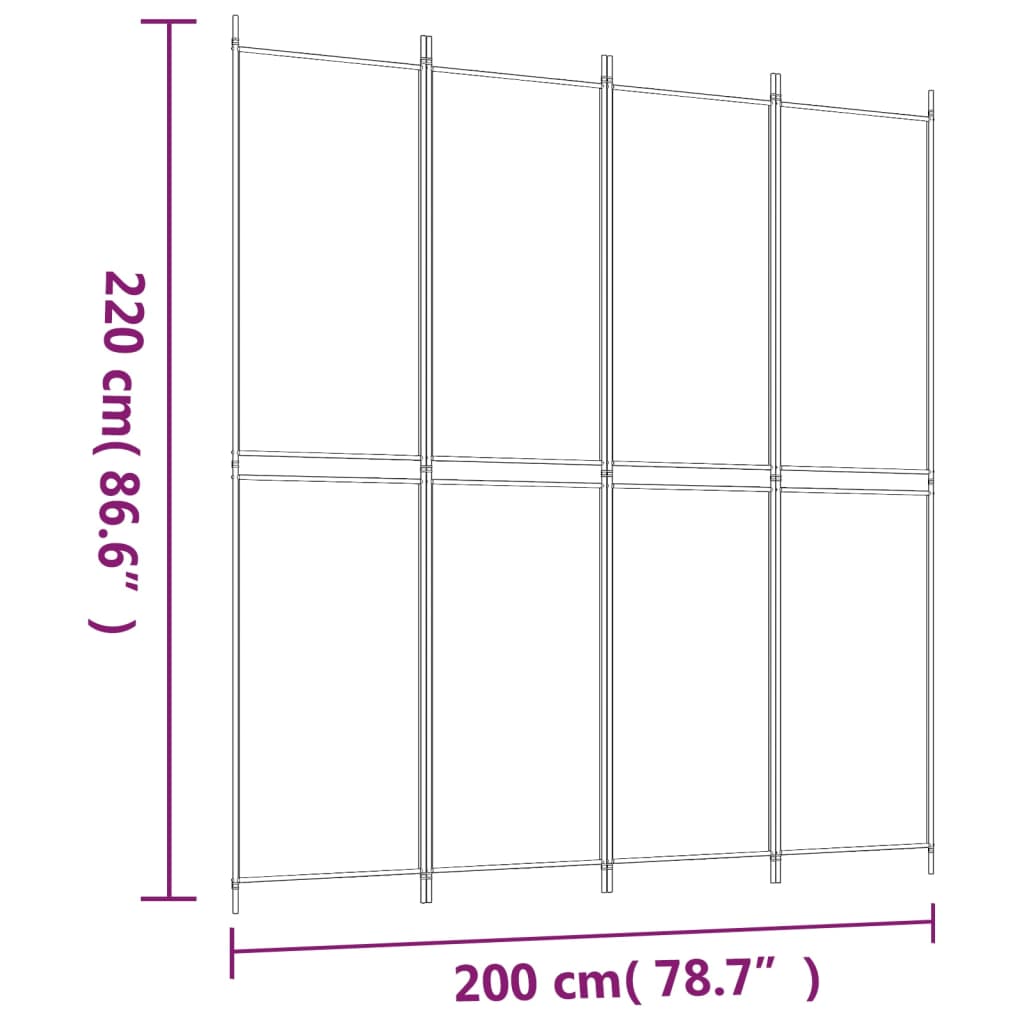 vidaXL Paravan 4-delni 200x220 cm črno blago