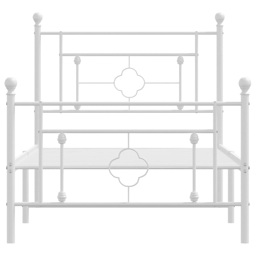 vidaXL Kovinski posteljni okvir z vzglavjem in vznožjem bel 90x200 cm