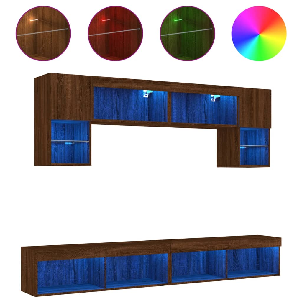 vidaXL Komplet TV omaric LED 6-delni rjavi hrast inženirski les