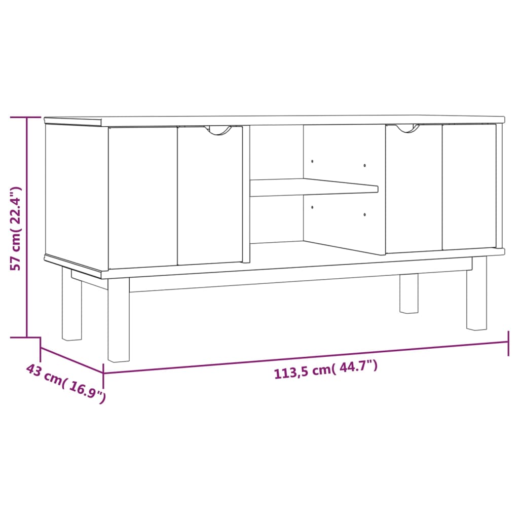 vidaXL TV omarica OTTA rjava in bela 113,5x43x57 cm trdna borovina