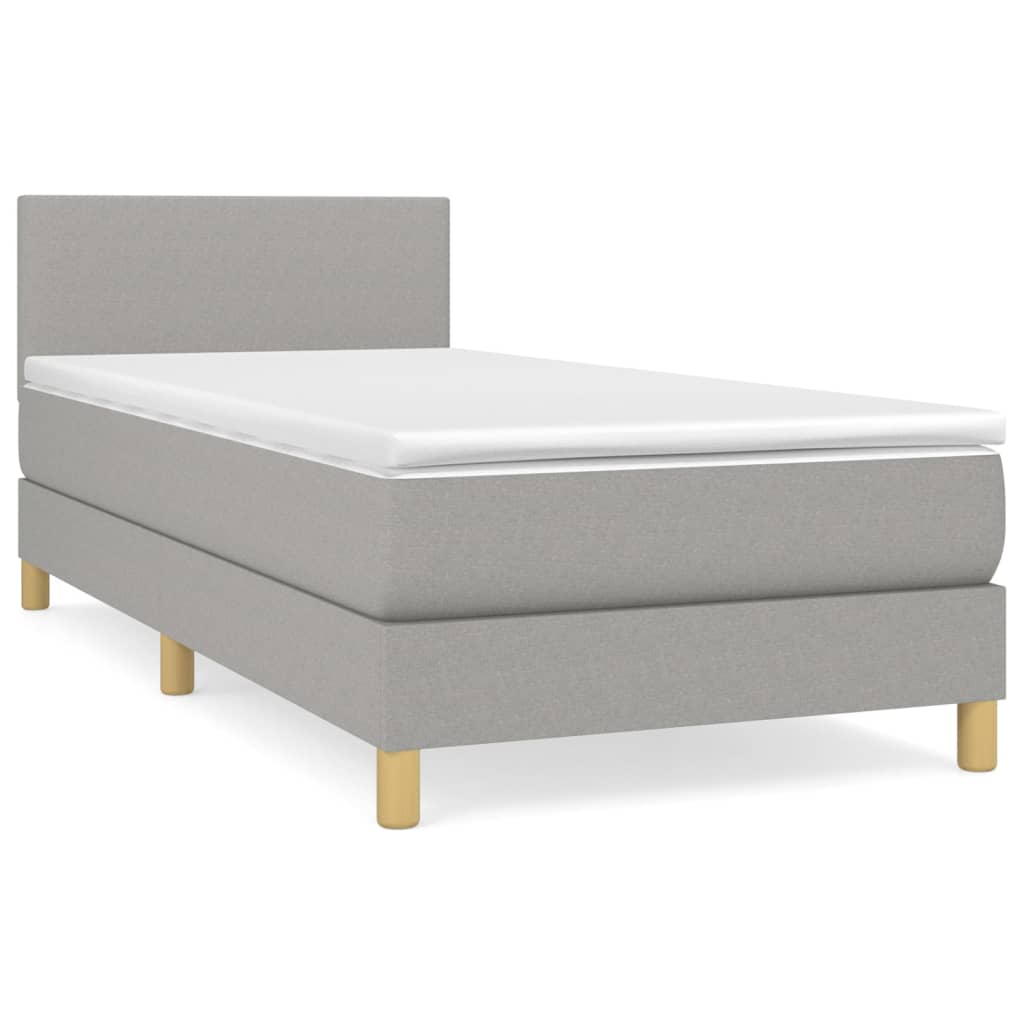 vidaXL Box spring postelja z vzmetnico svetlo siva 90x200 cm blago