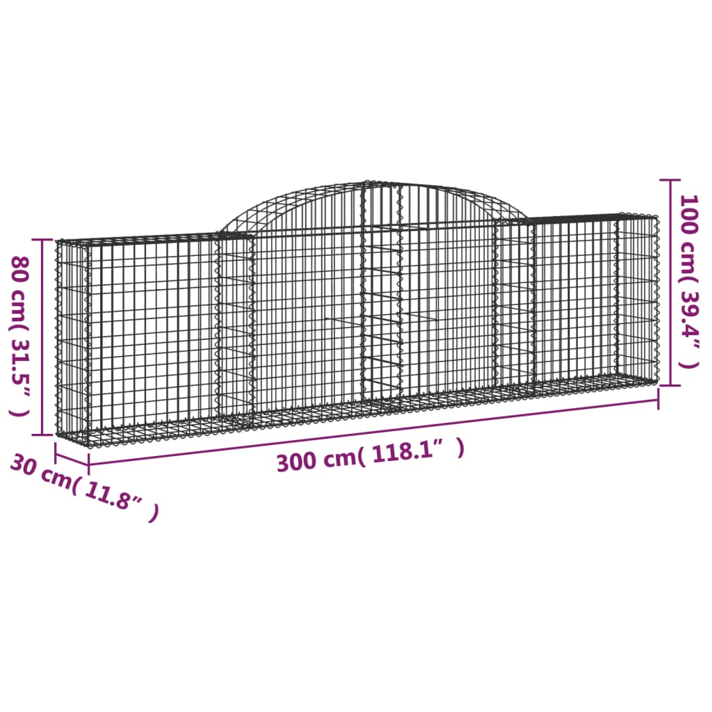 vidaXL Obokane gabion košare 7 kosov 300x30x80/100 cm cinkano železo