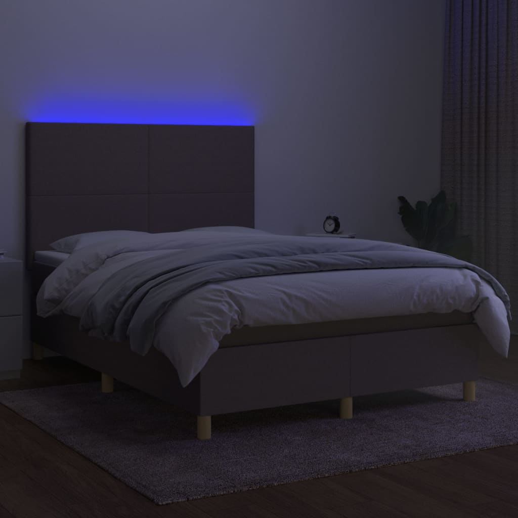 vidaXL Box spring postelja z vzmetnico LED taupe 140x200 cm blago