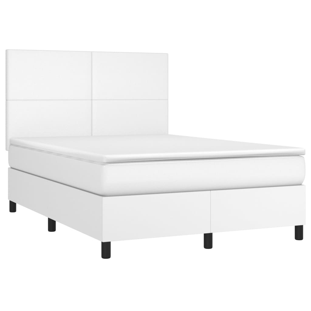 vidaXL Box spring postelja z vzmetnico LED bela 140x190cm umetno usnje