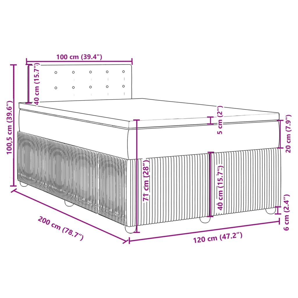 vidaXL Box spring postelja z vzmetnico krem 120x200 cm blago