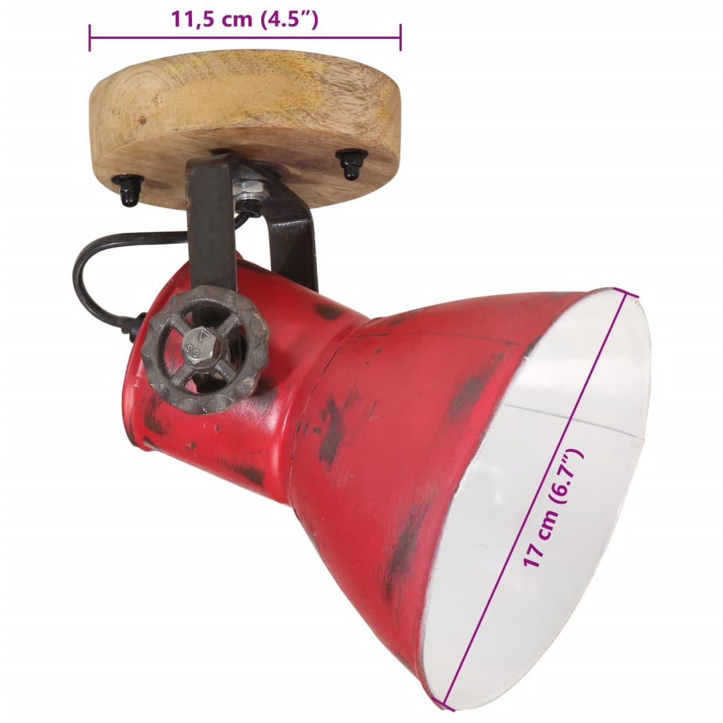 vidaXL Stenska svetilka 25 W obrabljeno rdeča 11,5x11,5x25 cm E27