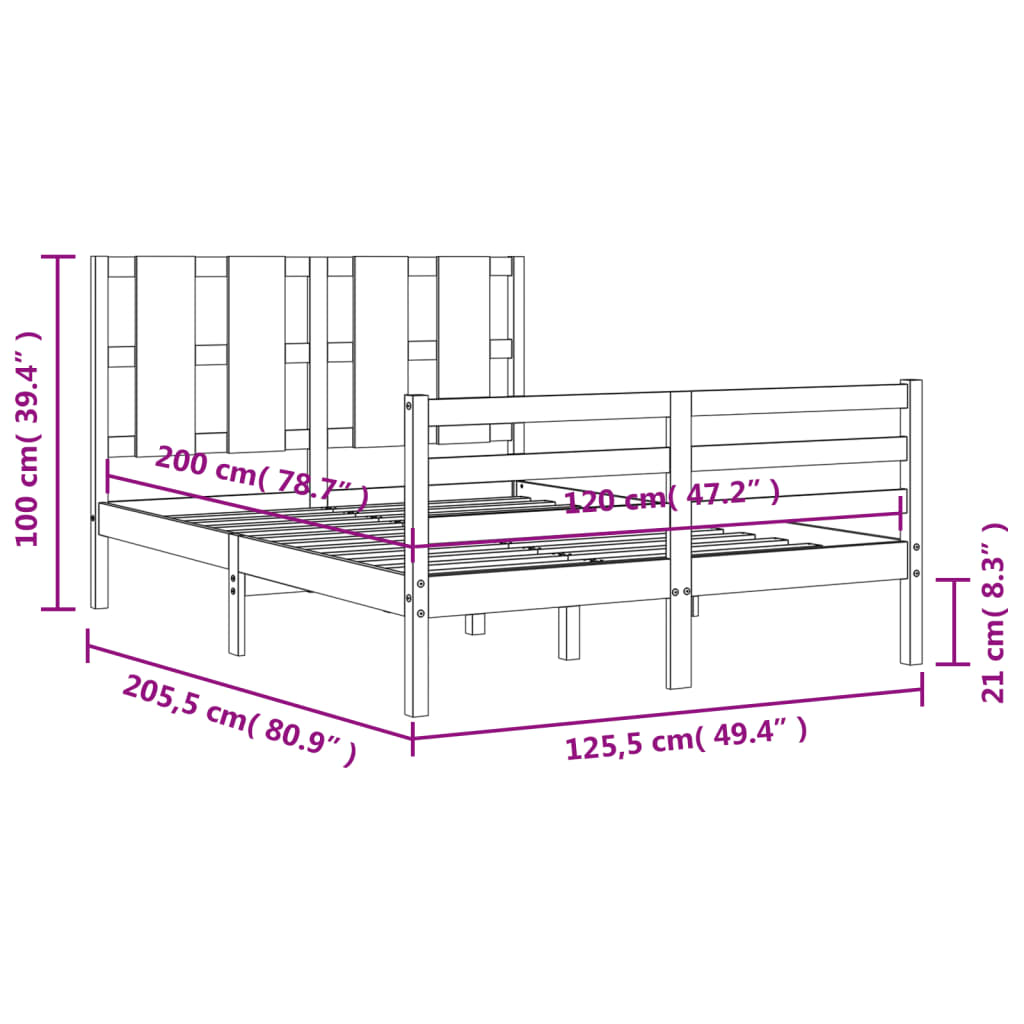 vidaXL Posteljni okvir z vzglavjem 120x200 cm trden les