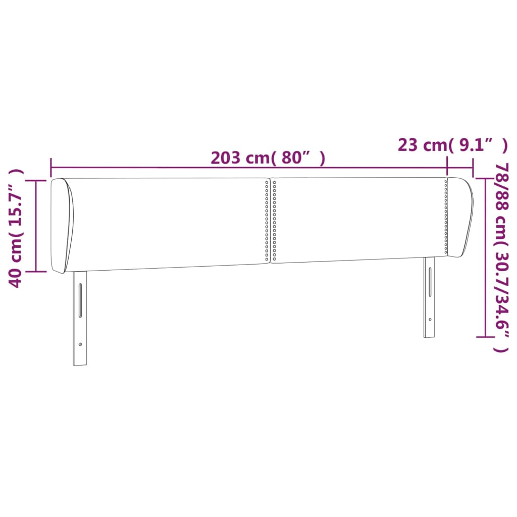 vidaXL Vzglavje z ušesi temno sivo 203x23x78/88 cm žamet