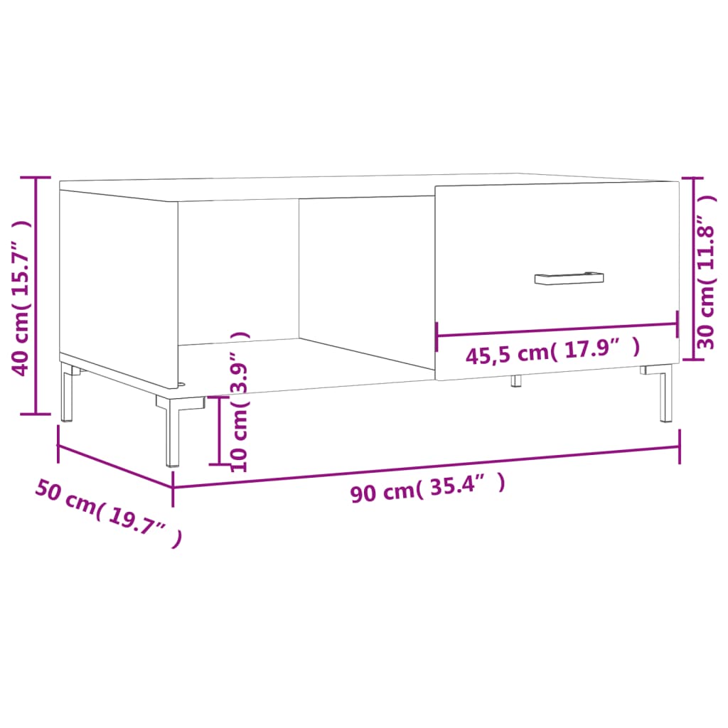 vidaXL Klubska mizica visok sijaj bela 90x50x40 cm inženirski les