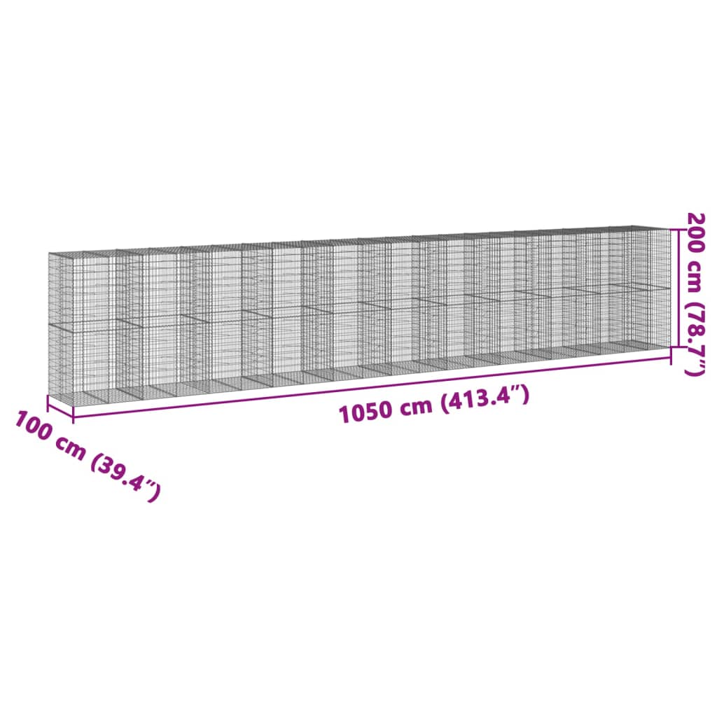 vidaXL Gabionska košara s pokrovom 1050x100x200 cm pocinkano železo